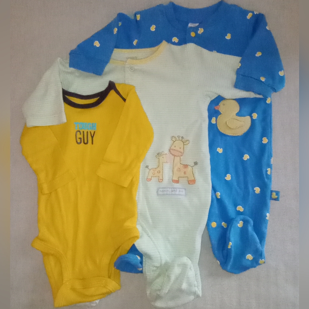 Baby Boy Bundle 3 Piece Size 3 Month 2 Footie, 1 Long Sleeve One Piece